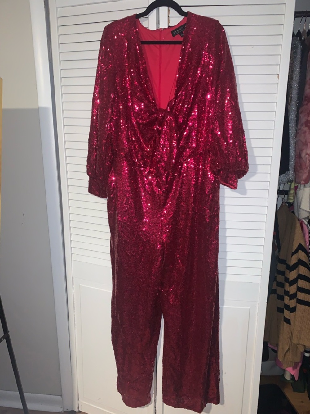 Eloquii Plus Size Women’s Red Sequin Jumpsuit